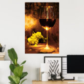 Glas van wijn en groene druiven in kaarslicht poster (Thuiskantoor)
