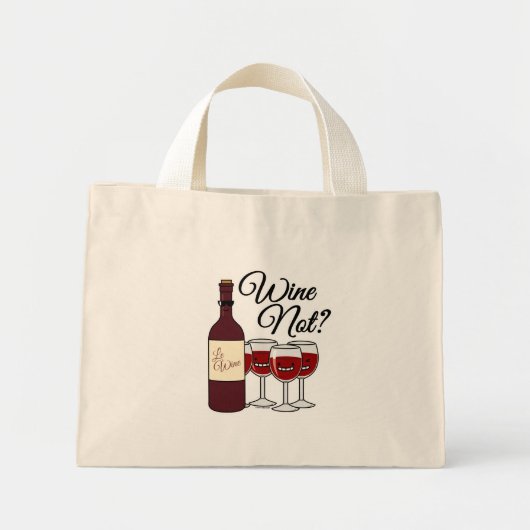 Glas van wijn, geen druiven, rode roze mini tote bag (Voorkant)