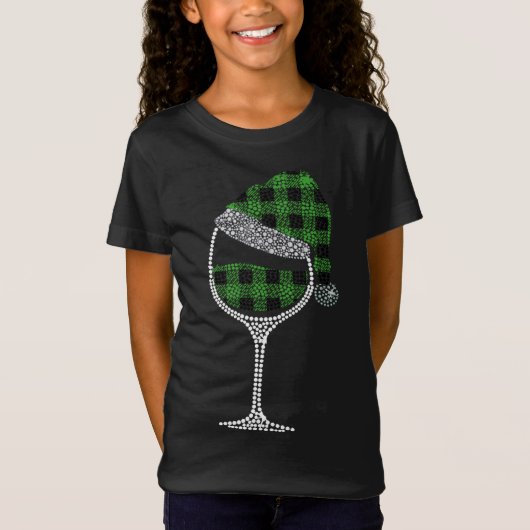 Glas van wijn kerstkerstmis groene buffels pl t-shirt (Voorkant)