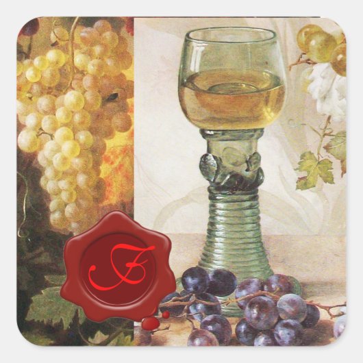 GLAS VAN WIJN, OUDE DRUIVENMONOGRAM VAN DE PARTIJ VIERKANTE STICKER (Voorkant)