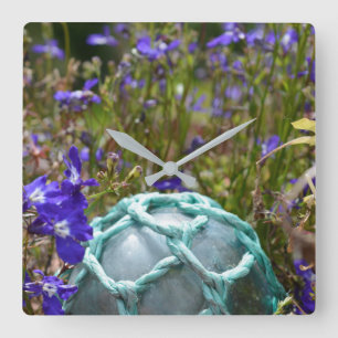 Glas Vissen Float en Flowers Vierkante Klok