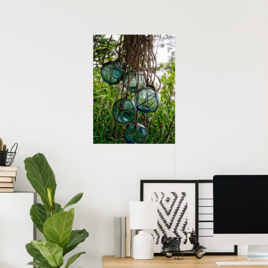 Glas Vist drijvers opknoping in touw netting Poster (Thuiskantoor)