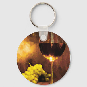 Glas Wijn & Groene Druiven in Kaarslicht Sleutelhanger