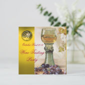 GLAS WIJN, OUDE WIJNSTOK FEESTJE MONOGRAM KAART (Staand voorkant)