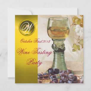 GLAS WIJN, OUDE WIJNSTOK FEESTJE MONOGRAM KAART