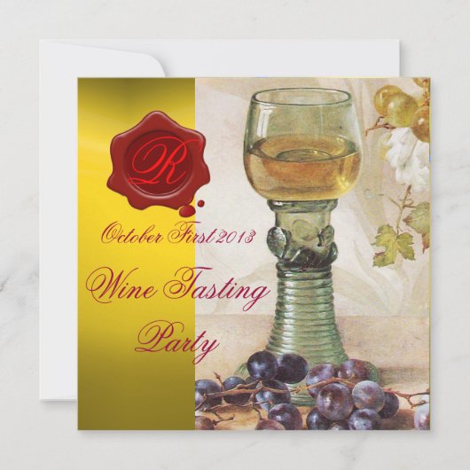 GLAS WIJN, OUDE WIJNSTOK FEESTJE MONOGRAM KAART (Voorkant)