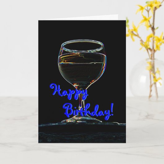 Glas wijn verjaardagskaart kaart (Gele Bloem)