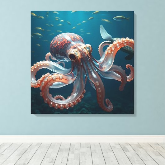 Glasachtige octopus in het diepe Zee Canvas Afdruk (Insitu (Houten vloer))