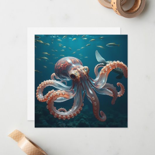 Glasachtige octopus in het diepe Zee Notitiekaartje (Voorkant / Achterkant in situ)