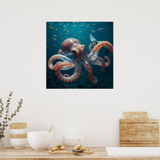 Glasachtige octopus in het diepe Zee Poster (Keuken)