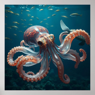 Glasachtige octopus in het diepe Zee Poster
