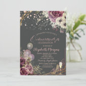 Glasballons Glitter Heels Flowers Quinceañera Kaart (Staand voorkant)