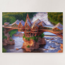 Glasbrug over rivier uitdagend legpuzzel