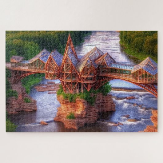 Glasbrug over rivier uitdagend legpuzzel (Horizontaal)