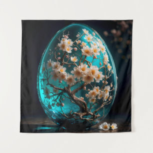 glasei met bloeiende Sakura-boom Wandkleed