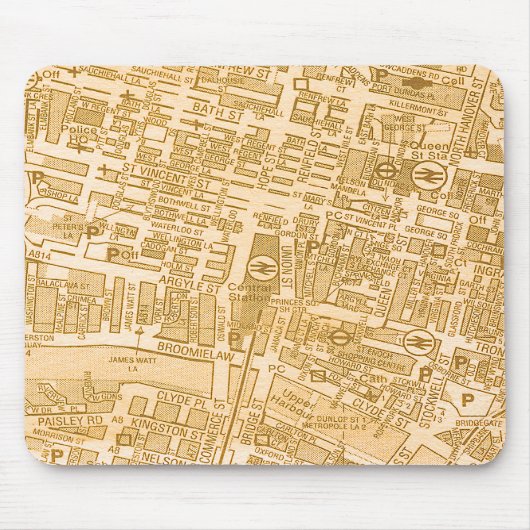 Glasgow City Map Mousepad Muismat (Voorkant)