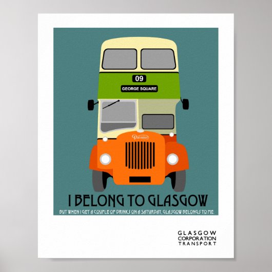  Glasgow Double Decker Bus Pop Art Poster (Voorkant)