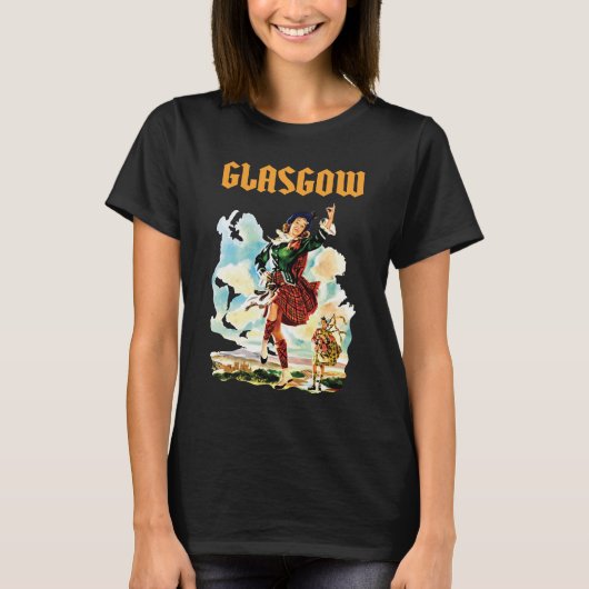Glasgow Dudelsackspeler Retro Reis T-Shirt (Voorkant)