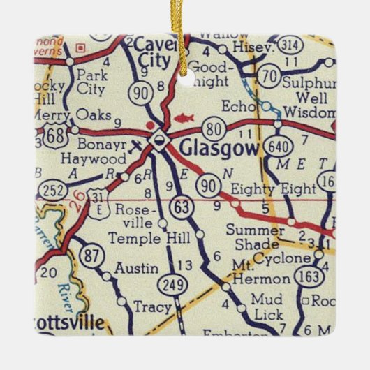 Glasgow KY  Map Keramisch Ornament (Voorkant)