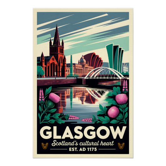Glasgow Schotland Retro Reisposter Kunst Perfect Poster (Voorkant)