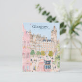 Glasgow Scotland Gouache Schilderillustratie Reize Briefkaart (Staand voorkant)
