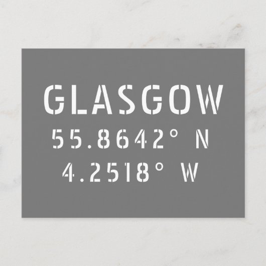 Glasgow Scotland Latitude & Longitude Briefkaart (Voorkant)