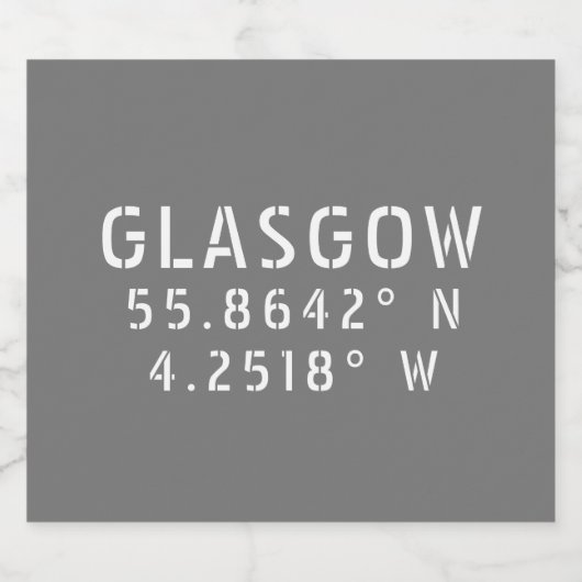 Glasgow Scotland Latitude & Longitude Likeurfles Etiket (Enkel label)