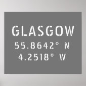 Glasgow Scotland Latitude & Longitude Poster (Voorkant)
