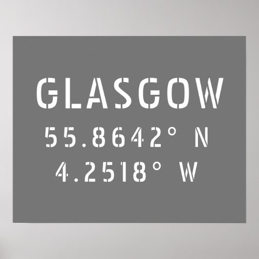 Glasgow Scotland Latitude & Longitude Poster (Voorkant)