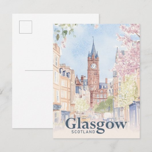 Glasgow Scotland Waterverf Painting Travel Briefkaart (Voorkant / Achterkant)