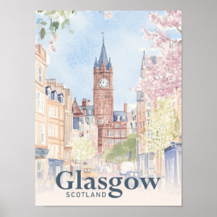Glasgow Scotland Waterverf Painting Travel Poster