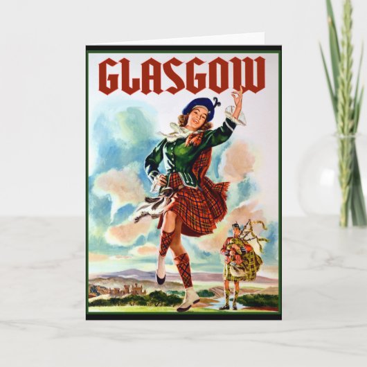 Glasgow Scottisn Girl Dancing met Bagpiper Kaart (Voorkant)