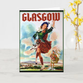Glasgow Scottisn Girl Dancing met Bagpiper Kaart (Gele Bloem)