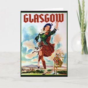 Glasgow Scottisn Girl Dancing met Bagpiper Kaart