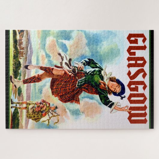 Glasgow Scottisn Girl Dancing with Bagpiper Legpuzzel (Horizontaal)