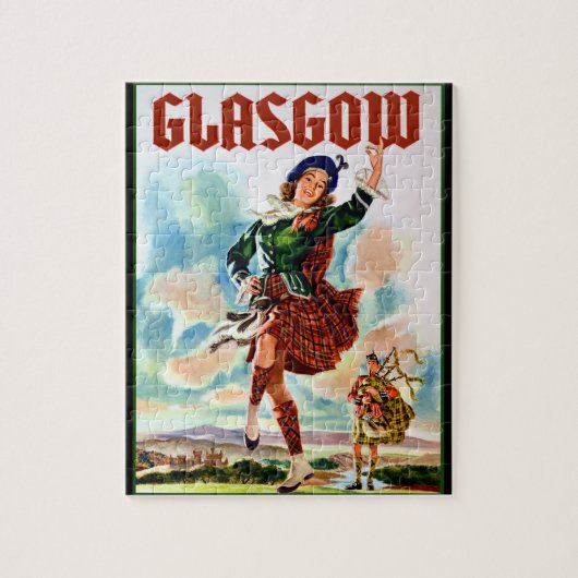 Glasgow Scottisn Girl Dancing with Bagpiper Legpuzzel (Verticaal)