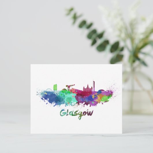 Glasgow skyline in waterverf briefkaart (Staand voorkant)