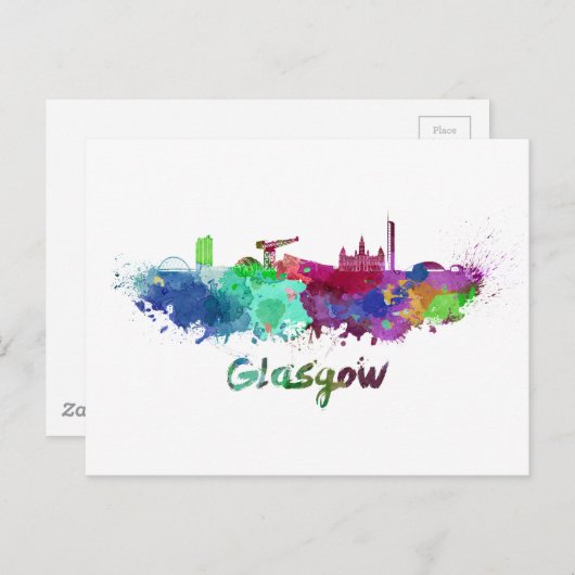 Glasgow skyline in waterverf briefkaart (Voorkant / Achterkant)
