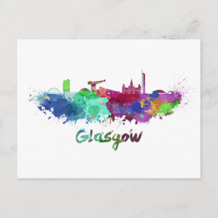 Glasgow skyline in waterverf briefkaart