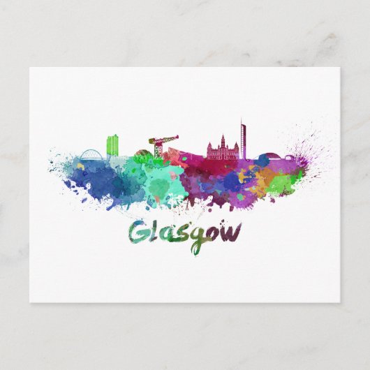 Glasgow skyline in waterverf briefkaart (Voorkant)