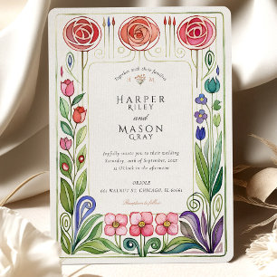 Glasgow Style Waterverf Wedding Kaart