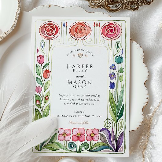 Glasgow Style Waterverf Wedding Kaart