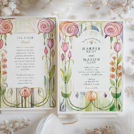 Glasgow Style Waterverf Wedding Kaart