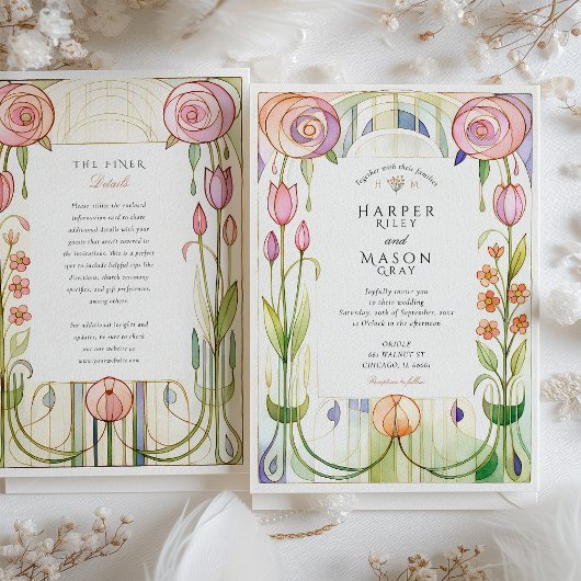 Glasgow Style Waterverf Wedding Kaart