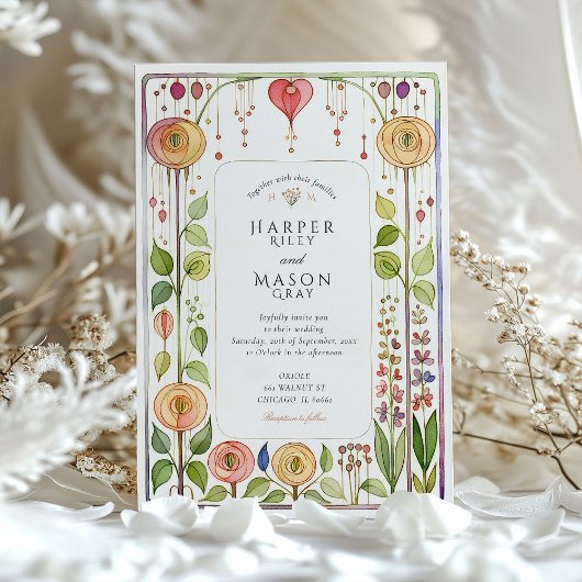 Glasgow Style Waterverf Wedding Kaart