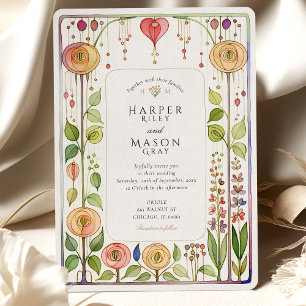 Glasgow Style Waterverf Wedding Kaart