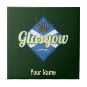Glasgow UK City Scotland Retro Bagpipes Tegeltje