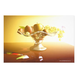 Glasmand met vruchten en vlinder foto afdruk