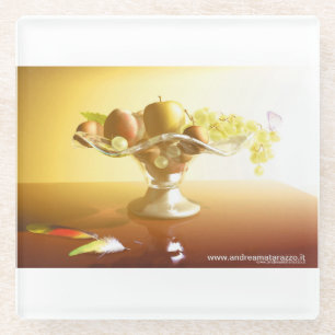 Glasmand met vruchten en vlinder glazen onderzetter