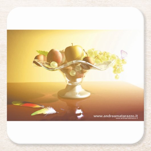 Glasmand met vruchten en vlinder kartonnen onderzetters (Voorkant)